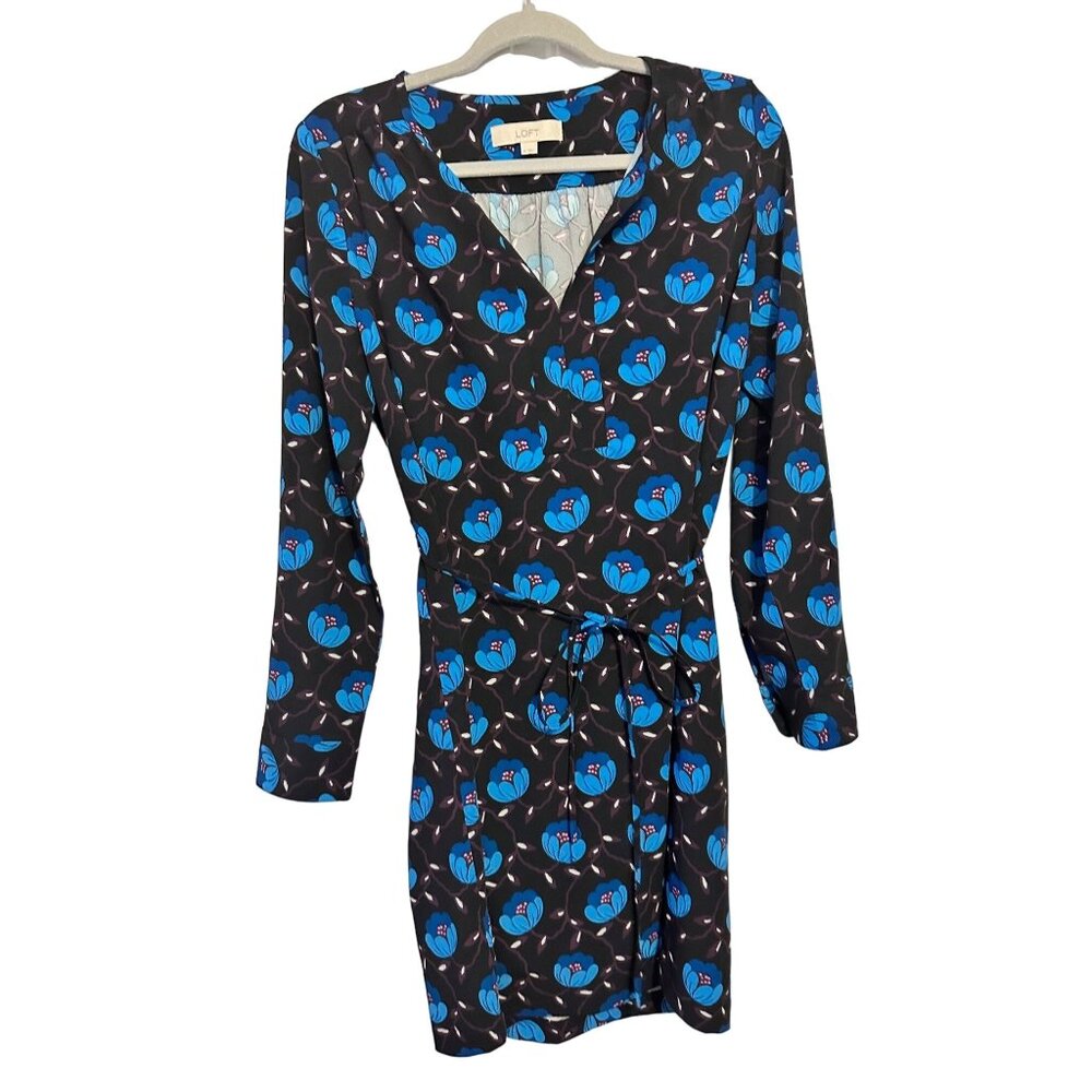 Loft Womens Floral Print Long Sleeve‎ Dress With Belt M